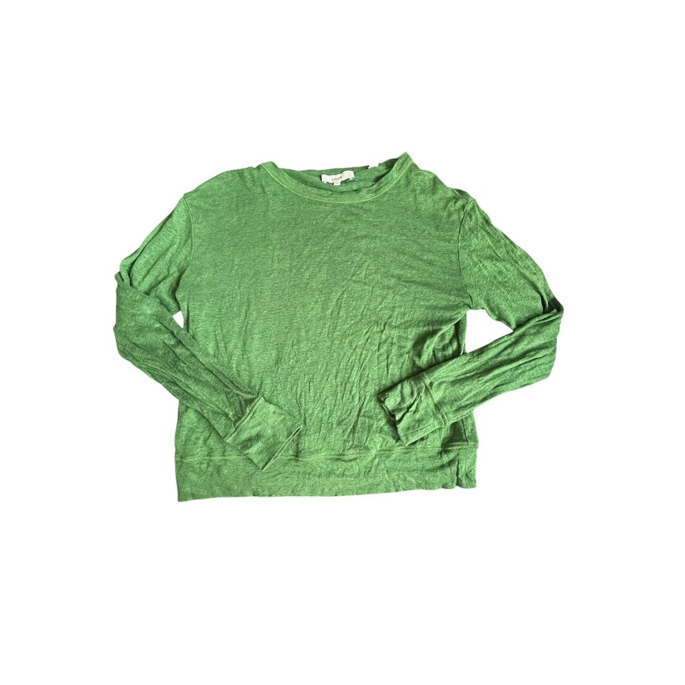 Vince Green 100% Linen Long Sleeve Crewneck Slub Knit Top XS Relaxed Fit‎
